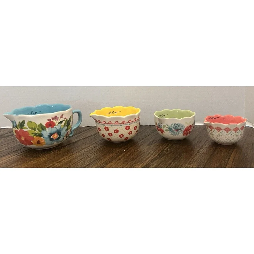 Pioneer Woman Measuring Cup Bowls Set of 4 Stoneware Stacking Floral color